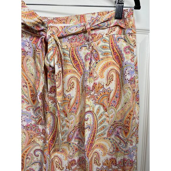 MNG Mango Nora Wide Leg Orange Paisley Print Tie Belt Women's Pants Casual - Picture 5 of 10
